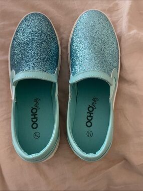 Glitter Slip-On Flats in Aqua Blue